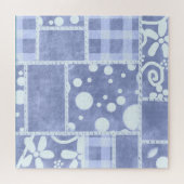 Crazy Quilt Blauwe Gingham Bloemenpatroon Legpuzzel (Horizontaal)