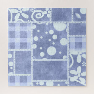 Crazy Quilt Blauwe Gingham Bloemenpatroon Legpuzzel