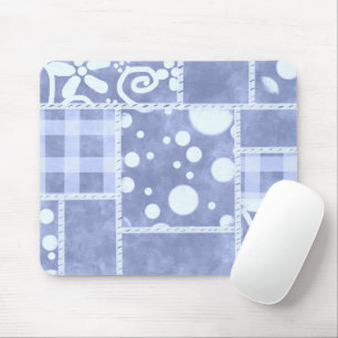 Crazy Quilt Blauwe Gingham Bloemenpatroon Muismat