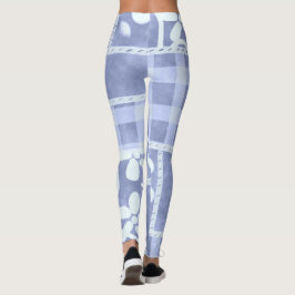 Crazy Quilt Blauwe Gingham Bloemmotief Leggings