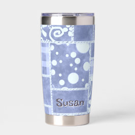 Crazy Quilt Blauwe Gingham Bloemstuk Persoonlijk  Geïsoleerde Drinkbeker