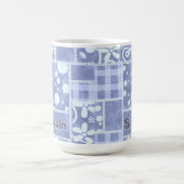 Crazy Quilt Blauwe Gingham Bloemstuk Persoonlijk Koffiemok (Center)