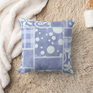 Crazy Quilt Blauwe Gingham Bloemstuk Persoonlijk  Kussen