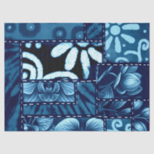 Crazy Quilt Blue Floral Pattern Decoupage