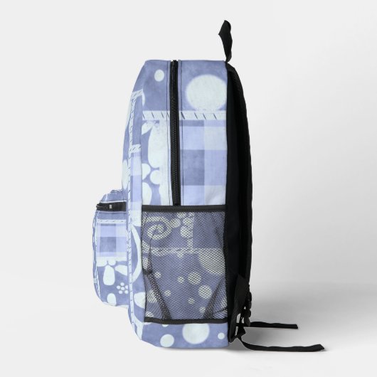 Crazy Quilt Blue Gingham Floral Pattern  Bedrukte Rugzak (Rechts)