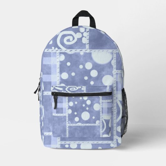 Crazy Quilt Blue Gingham Floral Pattern  Bedrukte Rugzak (Voorkant)