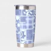 Crazy Quilt Blue Gingham Floral Personalized  Geïsoleerde Drinkbeker (Rechts)
