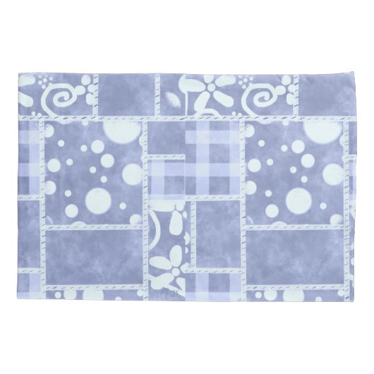 Crazy Quilt Blue Gingham Floral Personalized Kussensloop (Achterkant)