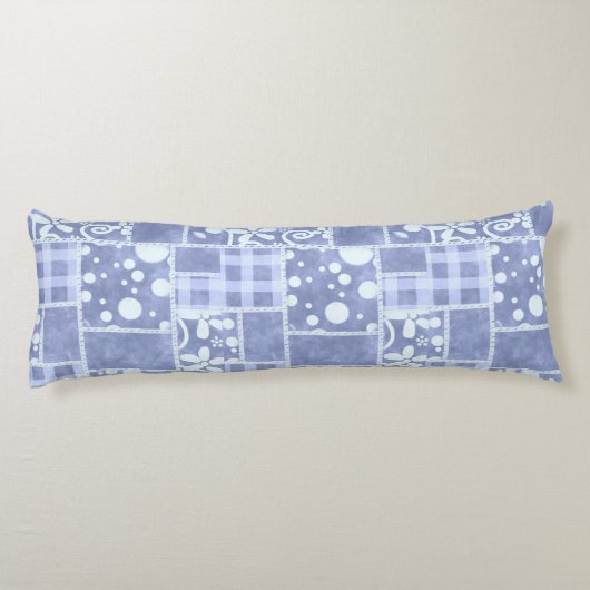 Crazy Quilt Blue Gingham Floral Personalized  Lichaamskussen (Achterkant)