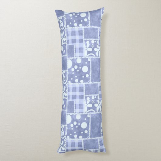 Crazy Quilt Blue Gingham Floral Personalized  Lichaamskussen (Achterkant (Verticaal))