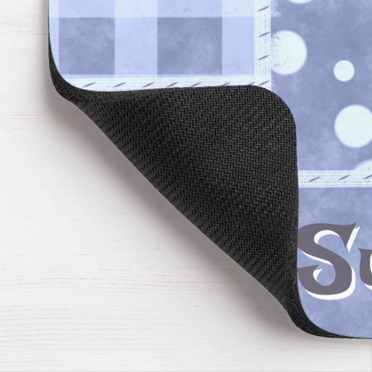 Crazy Quilt Blue Gingham Floral Personalized Muismat (Hoek)