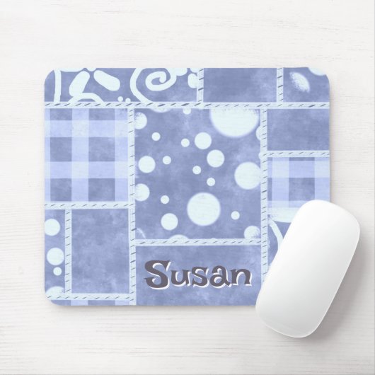 Crazy Quilt Blue Gingham Floral Personalized  Muismat (Met muis)