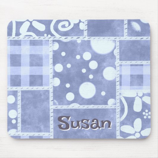 Crazy Quilt Blue Gingham Floral Personalized  Muismat (Voorkant)