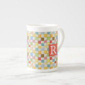 CRAZY QUILT Bone China Mok + Tekst / Rood (Voorkant rechts)