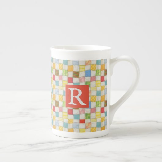 CRAZY QUILT Bone China Mok + Tekst / Rood (Rechts)