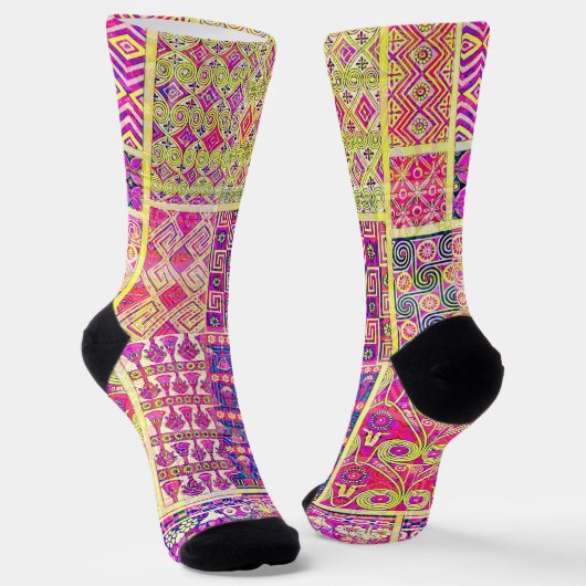 Crazy Quilt Colorful Socks in Roze Tones Sokken (Gebogen)