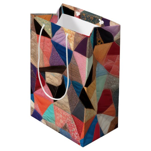Crazy Quilt Design Medium Cadeauzakje (Achterkant Gekanteld)