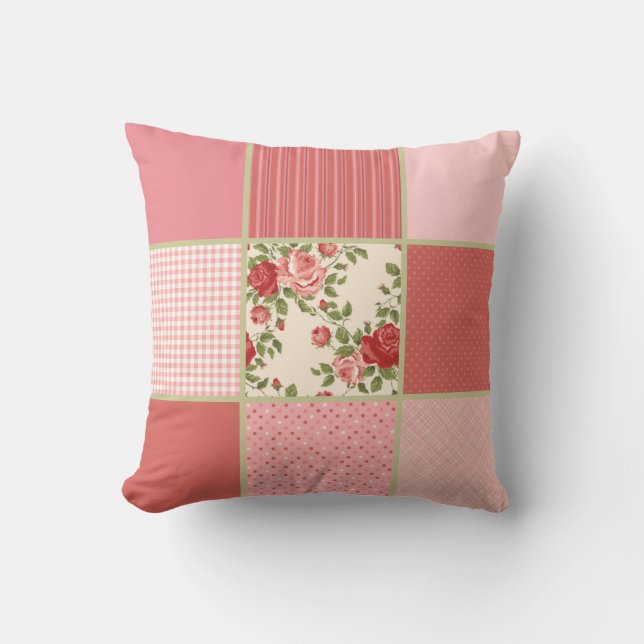 Crazy Quilt  Floral Patten Pink Valentijn Kussen (Voorkant)