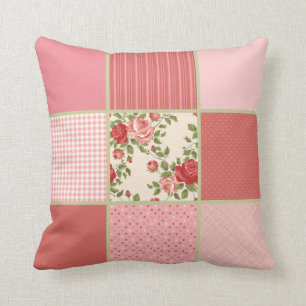 Crazy Quilt  Floral Patten Pink Valentijn Kussen