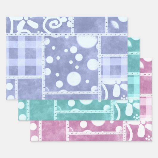 Crazy Quilt Gingham Floral Pattern Decoupage Inpakpapier Vel (Set)
