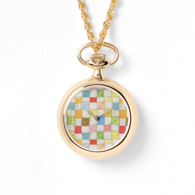 CRAZY QUILT Gold Ketting horloge (Voorkant)