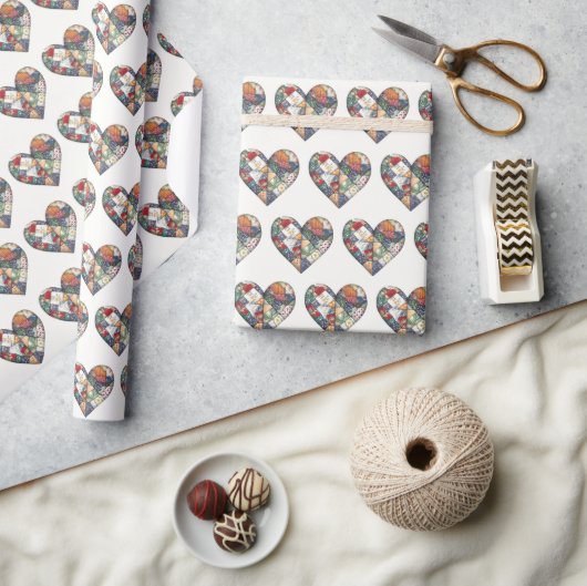 Crazy Quilt Hart Ontwerp Op Wit Cadeaupapier (Crafts)