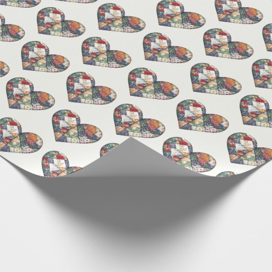 Crazy Quilt Heart Design On White Cadeaupapier (Hoek)