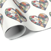 Crazy Quilt Heart Design On White Cadeaupapier (Rol Hoek)