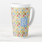 CRAZY QUILT Hoge Latte Mok + Tekst / Blauw (Rechterhoek)