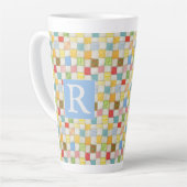 CRAZY QUILT Hoge Latte Mok + Tekst / Blauw (Linkerhoek)