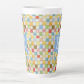 CRAZY QUILT Hoge Latte Mok + Tekst / Blauw (Voorkant)
