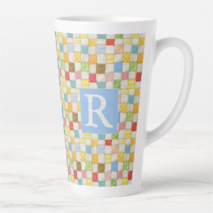 CRAZY QUILT Hoge Latte Mok + Tekst / Blauw