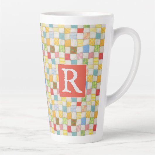 CRAZY QUILT Hoge Latte Mok + Tekst / Rood (Rechts)