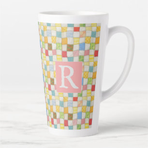 CRAZY QUILT Hoge Latte Mok + Tekst / Roze