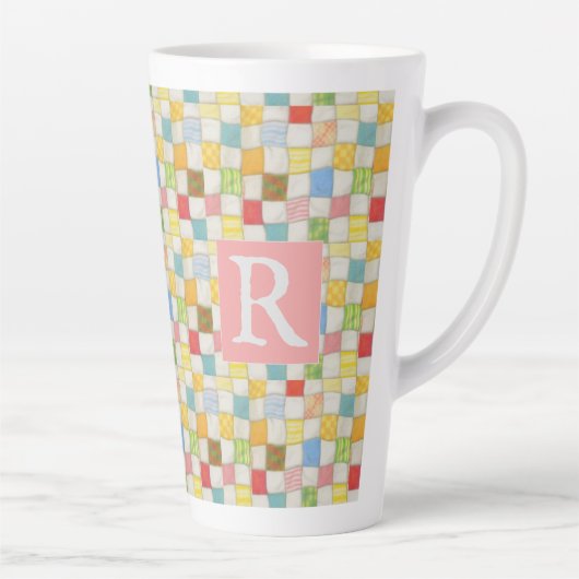 CRAZY QUILT Hoge Latte Mok + Tekst / Roze (Rechts)