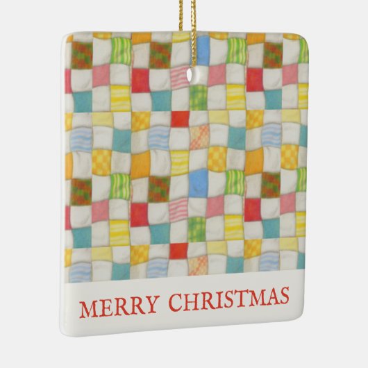 CRAZY QUILT Keramisch Vierkant Ornament + Tekst (Rechts)