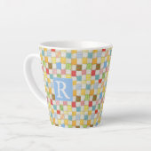 CRAZY QUILT Latte mok + tekst / Blauw (Linkerhoek)