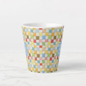 CRAZY QUILT Latte mok + tekst / Blauw (Voorkant)