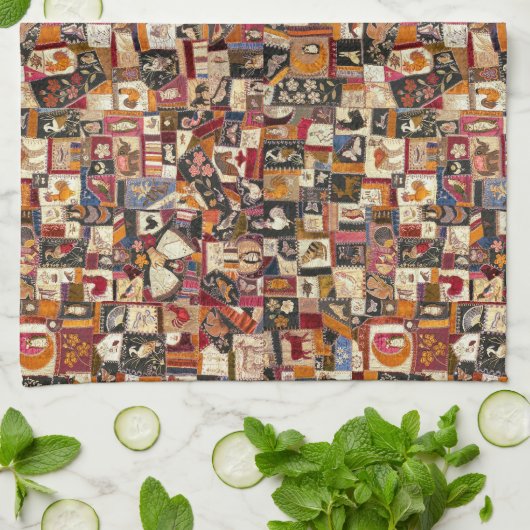  Crazy Quilt met Dieren Theedoek (Gevouwen)