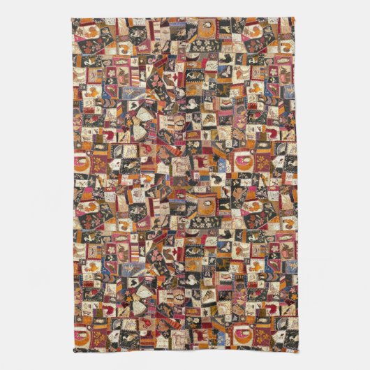  Crazy Quilt met Dieren Theedoek (Verticaal)