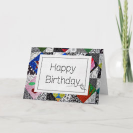 Crazy Quilt met Needle Birthday Kaart