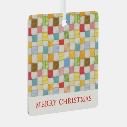 CRAZY QUILT Metal Square Ornament + Tekst (Voorkant Rechts)