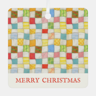 CRAZY QUILT Metal Square Ornament + Tekst