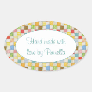 CRAZY QUILT Ovaal "Handgemaakt" Stickers