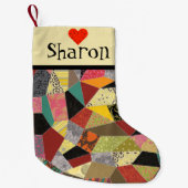 Crazy Quilt Patchwork Monogram Kleine Kerstsok (Voorkant)