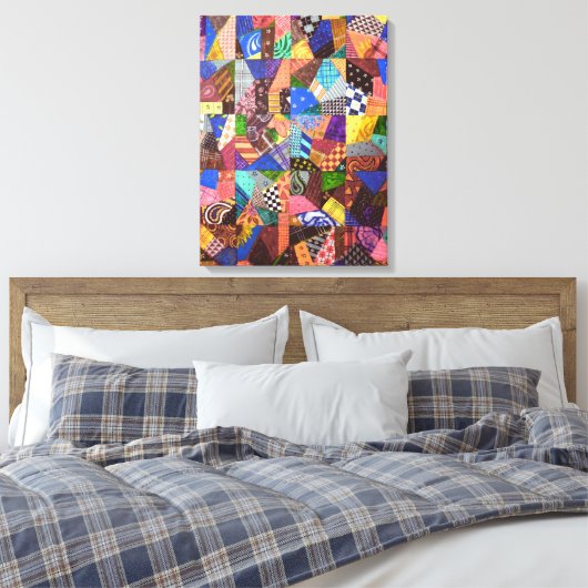 Crazy Quilt Patchwork Quilt Abstract Art Geometric Canvas Afdruk (Insitu (Slaapkamer))