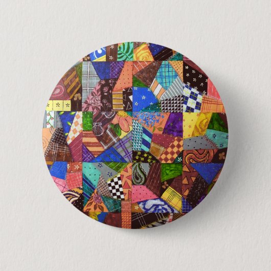 Crazy Quilt Patchwork Quilt Abstract Art Geometric Ronde Button 5,7 Cm (Voorkant)