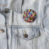 Crazy Quilt Patchwork Quilt Abstract Art Geometric Ronde Button 5,7 Cm (In situ)