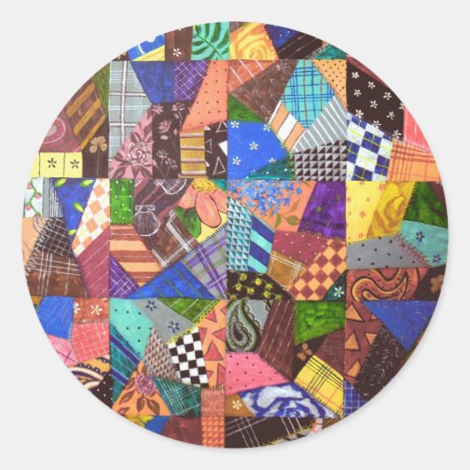 Crazy Quilt Patchwork Quilt Abstract Art Geometric Ronde Sticker (Voorkant)