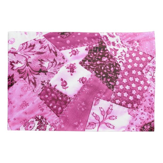 Crazy Quilt Patroon Roze Witte Bloemen Patchwork Kussensloop (Achterkant-Links)